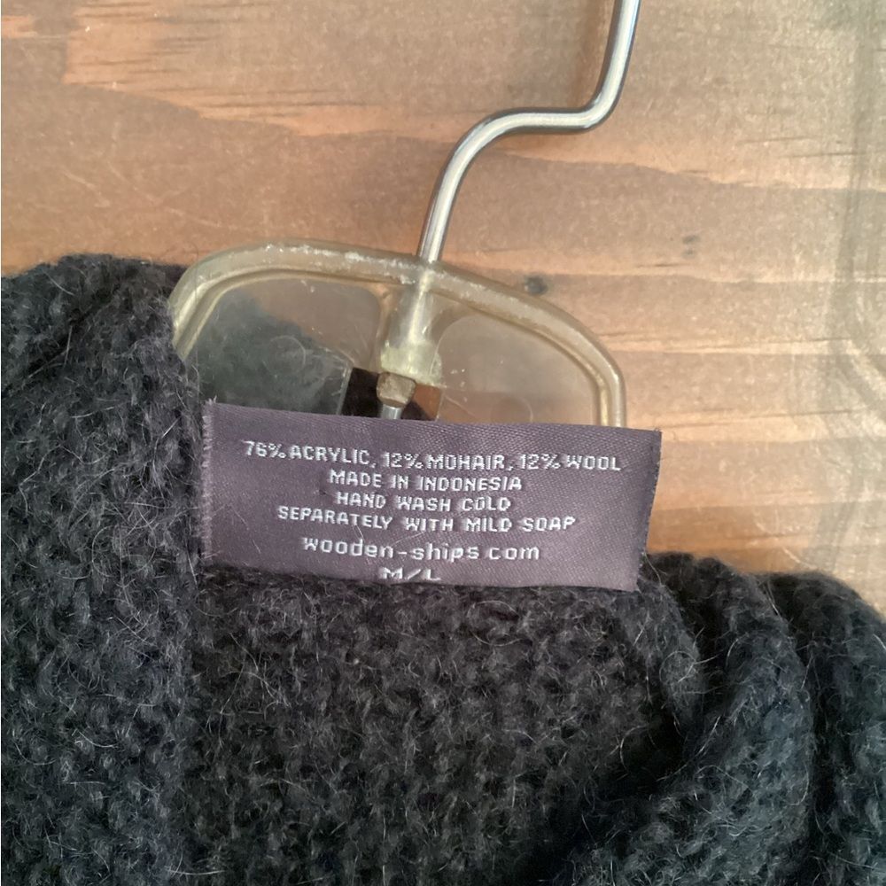 WOODEN SHIPS SIZE M/L BLACK MOHAIR WOOL COWL NECK PONCHO SWEATER - Picture 7 of 7